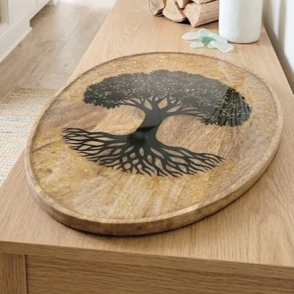 Plateau Arbre de Vie bois de manguier et résine époxy